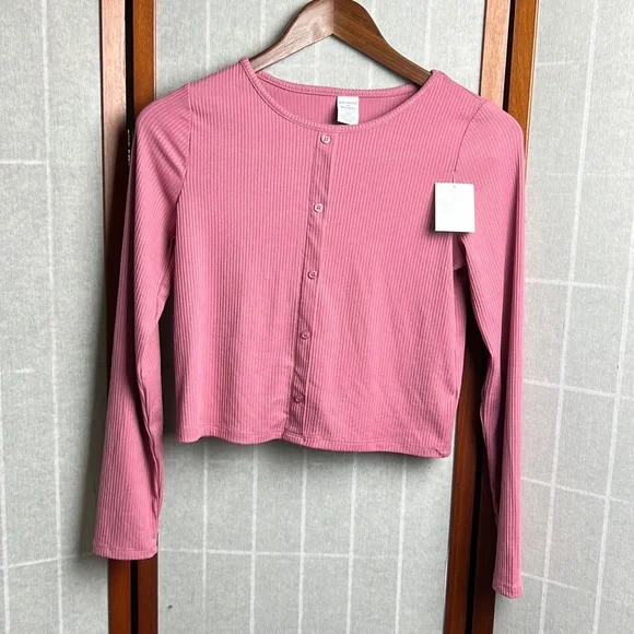 Melrose And Market Kids' Cropped Button Long Sleeve Top Size L(10/12) - Picture 1 of 4